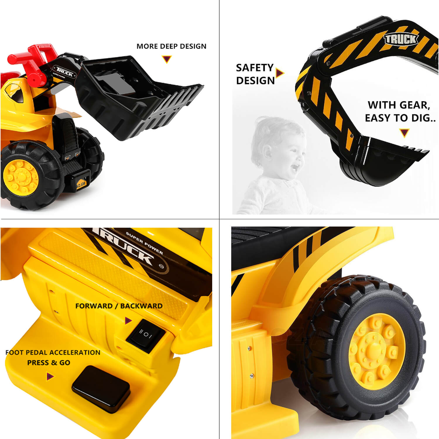 6V Electric Ride-on Excavator Kids Digger Toys With Simulation Sound