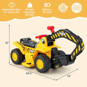 6V Electric Ride-on Excavator Kids Digger Toys With Simulation Sound