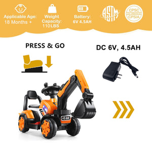 Children's Riding Excavator Electric Ride On Digger Toy 6 Volt Pedal Excavator