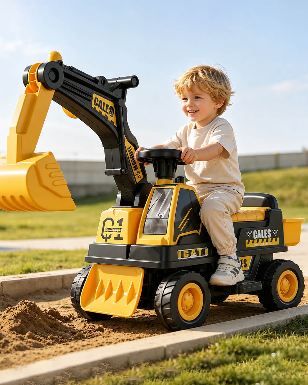 6V Kids Electric Excavator Battery Powered Ride On Excavator with Movable Digging Arm and Wide Seat