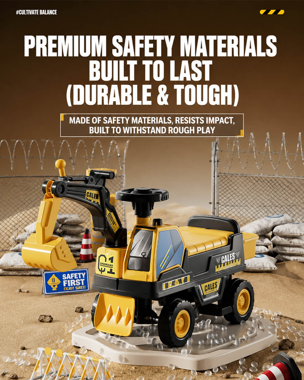 6V Kids Electric Excavator Battery Powered Ride On Excavator with Movable Digging Arm and Wide Seat