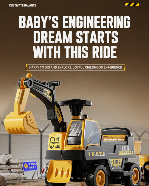 6V Kids Electric Excavator Battery Powered Ride On Excavator with Movable Digging Arm and Wide Seat