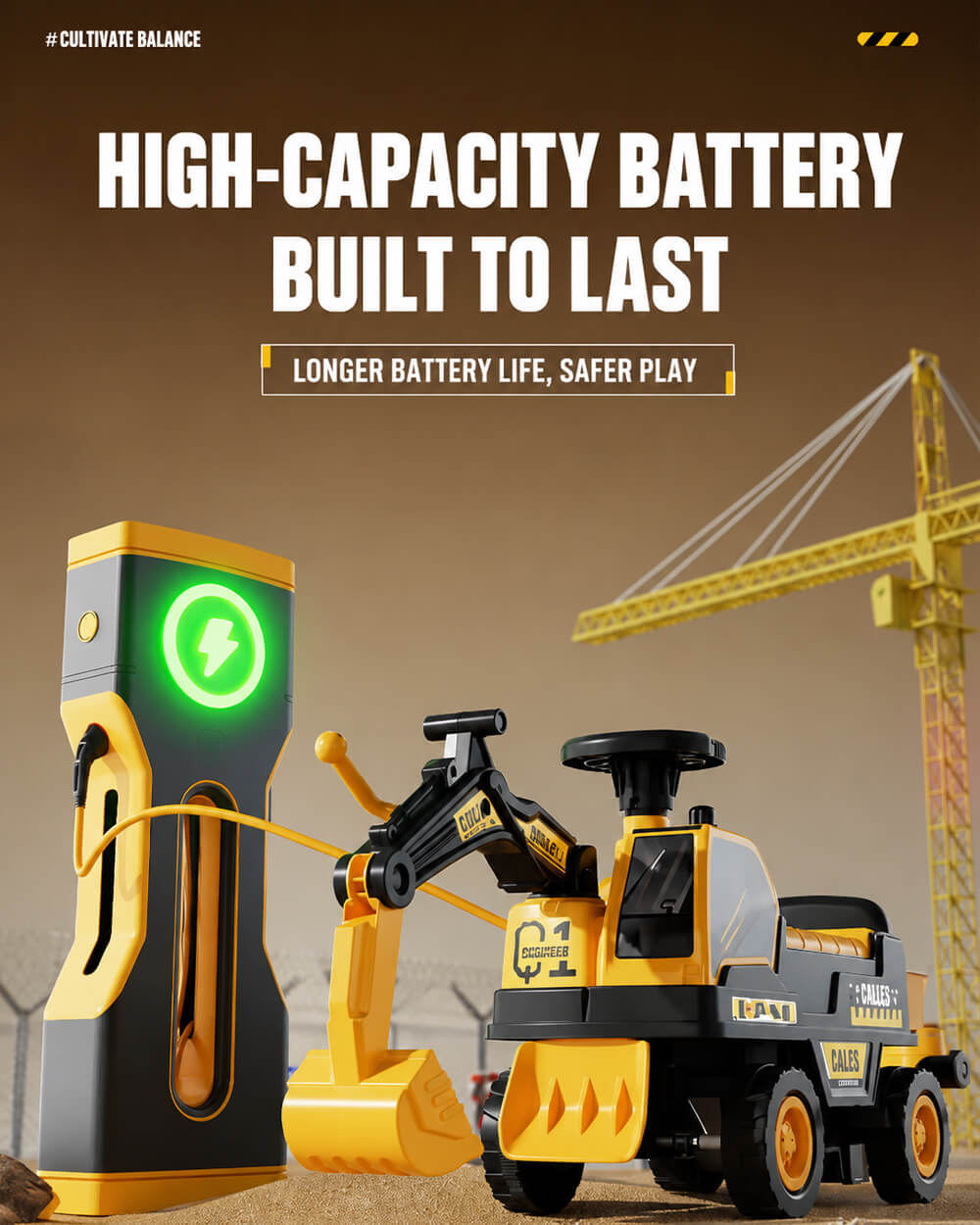 6V Kids Electric Excavator Battery Powered Ride On Excavator with Movable Digging Arm and Wide Seat