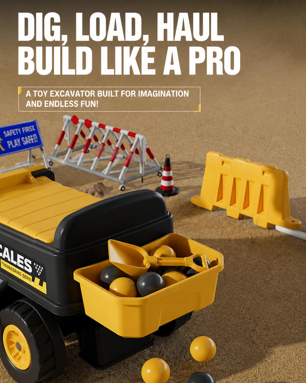 6V Kids Electric Excavator Battery Powered Ride On Excavator with Movable Digging Arm and Wide Seat