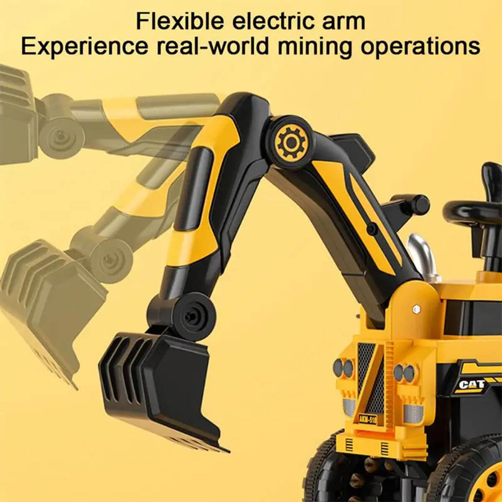 Kids Electric Ride-On Excavator w/ Push Bar Extended Wide Safe Seat With Front Power Arm & Light Music