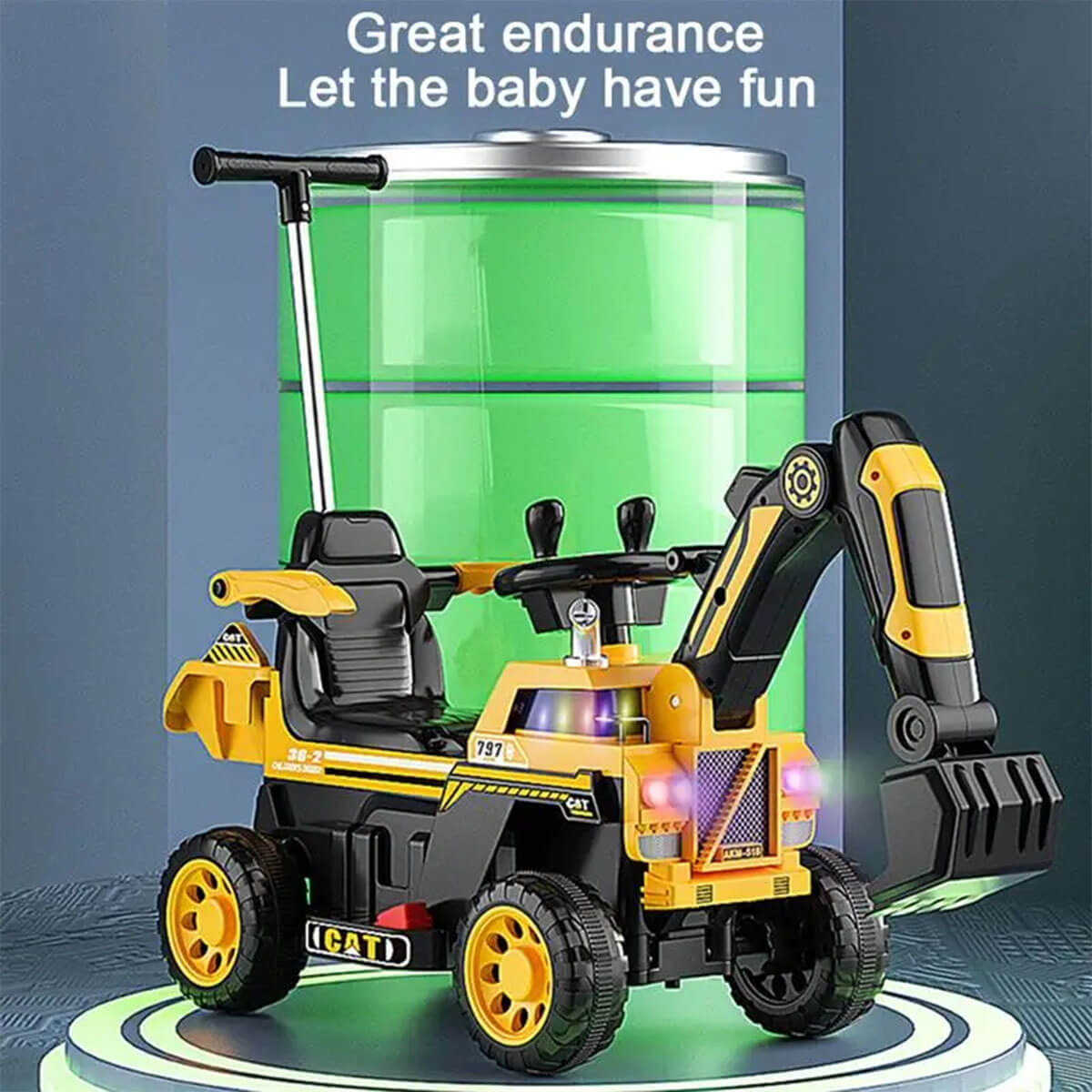 3-In-1 Toddler 6V Ride-On Push Car Kids 4WD Rechargeable Excavator with Fully Electric Digging Arm