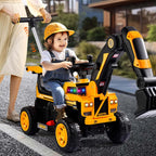 3-In-1 Toddler 6V Ride-On Push Car Kids 4WD Rechargeable Excavator with Fully Electric Digging Arm