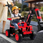 3-In-1 Toddler 6V Ride-On Push Car Kids 4WD Rechargeable Excavator with Fully Electric Digging Arm