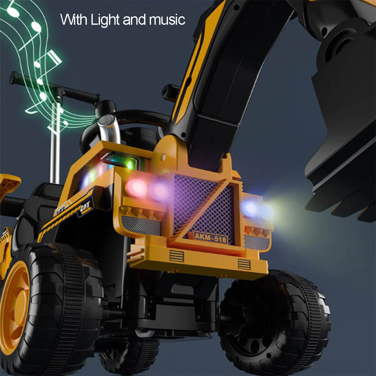 Kids Electric Ride-On Excavator w/ Push Bar Extended Wide Safe Seat With Front Power Arm & Light Music