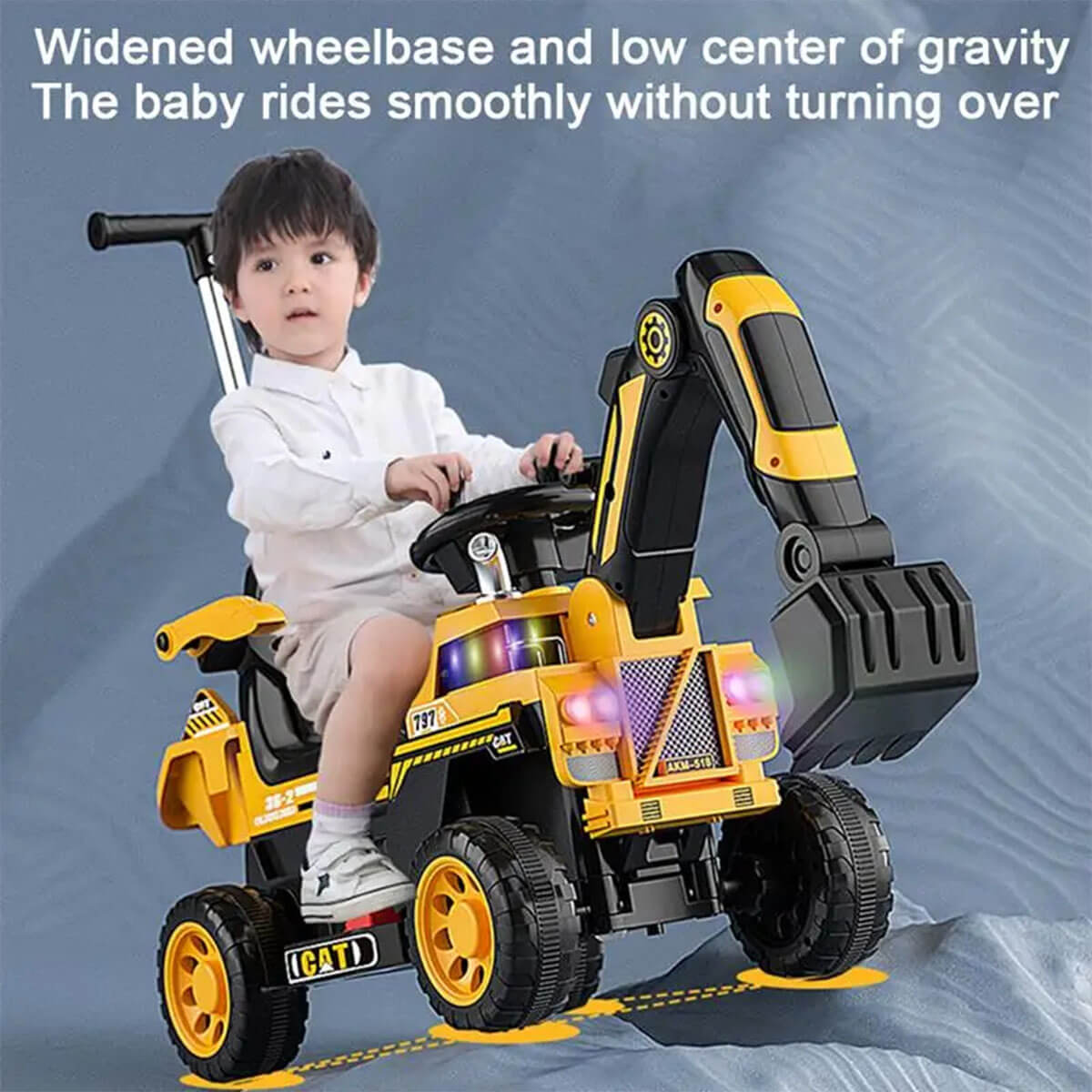 Kids Electric Ride-On Excavator w/ Push Bar Extended Wide Safe Seat With Front Power Arm & Light Music