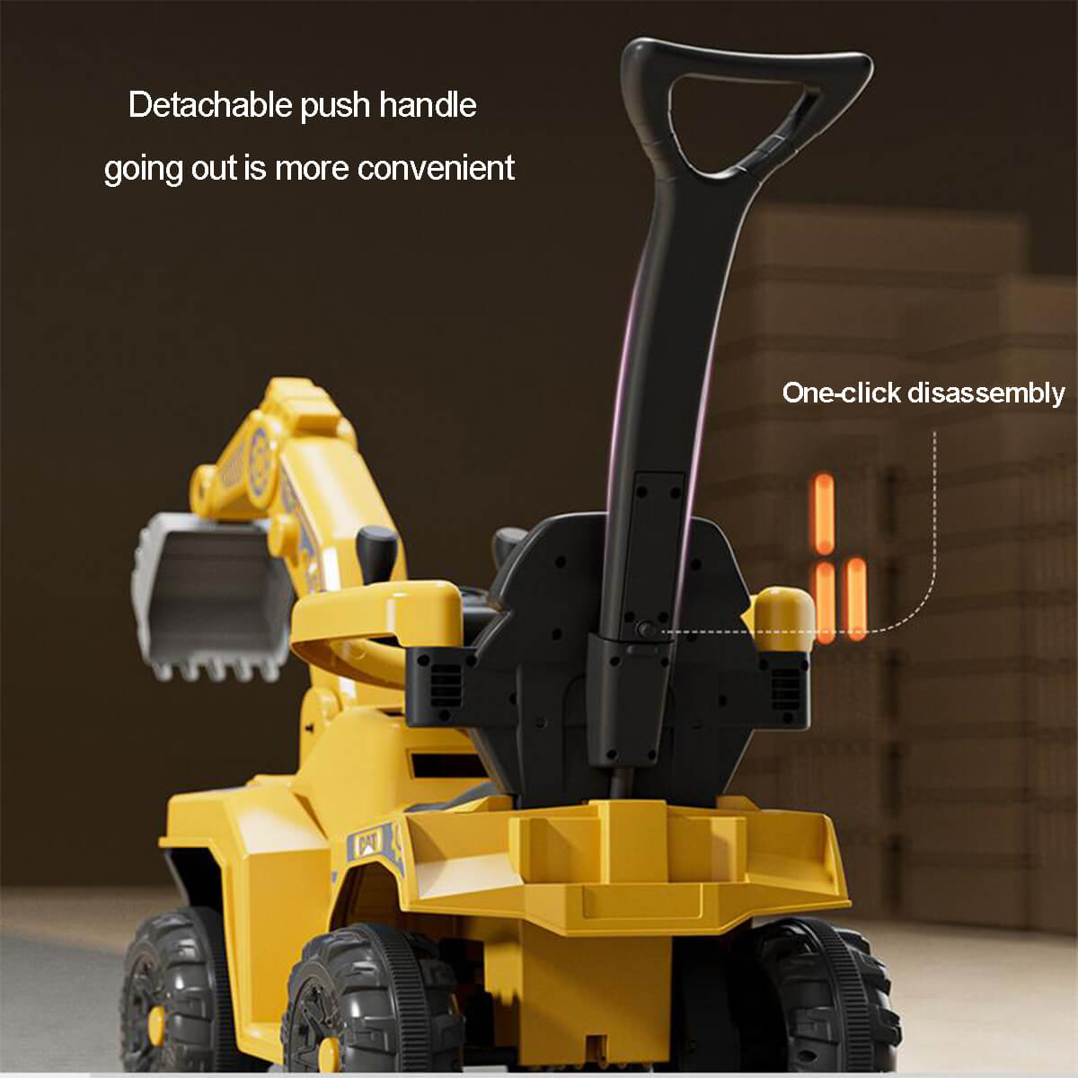 6V Kids Electric Excavator With Detachable Push Handle Ride On Toys For Boys & Girls