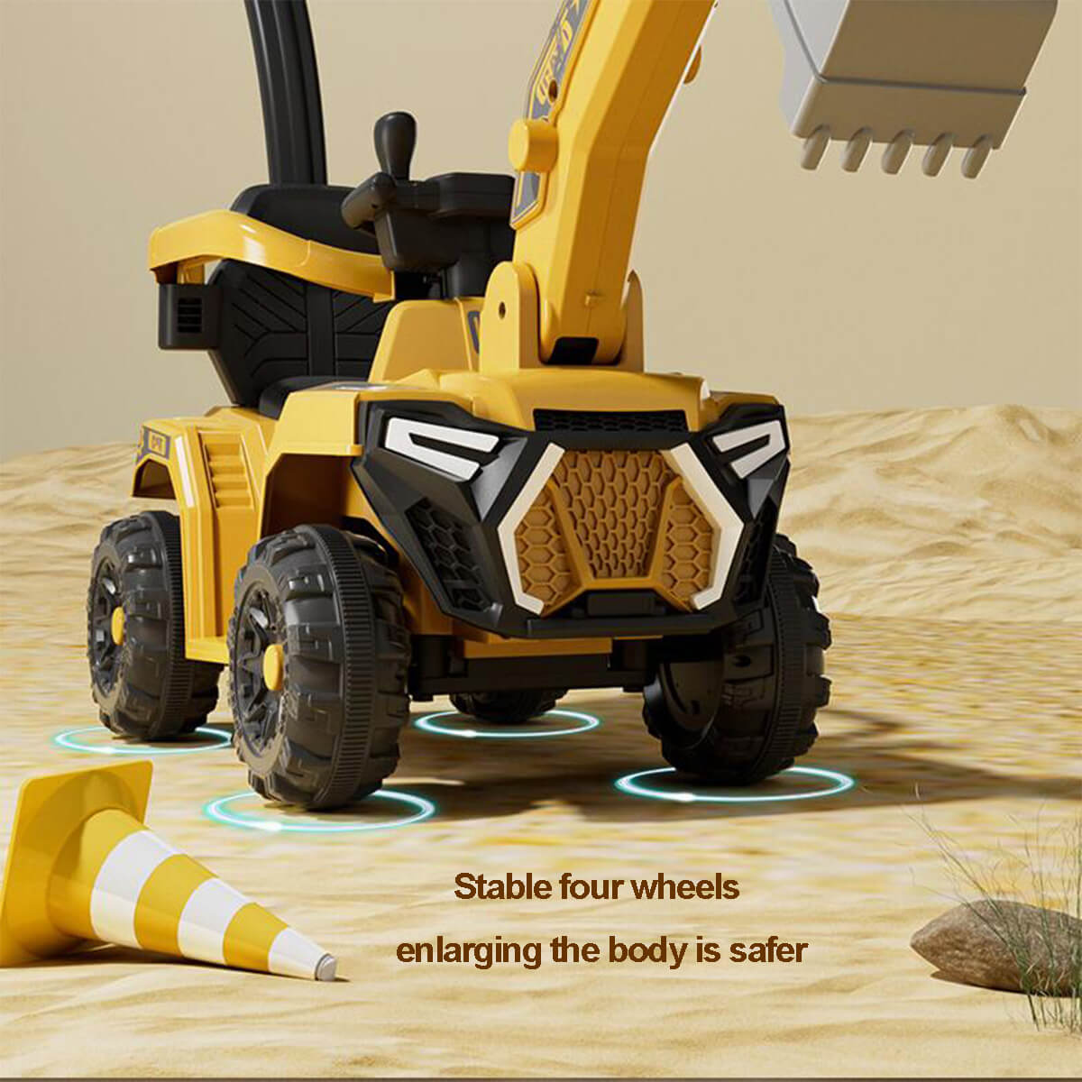 6V Kids Electric Excavator With Detachable Push Handle Ride On Toys For Boys & Girls