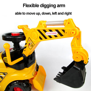 6V Kids Electric Excavator With Digging & Grabbing Outdoor Indoor Ride On Toy With Helmet & Music