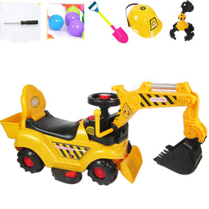 6V Kids Electric Excavator With Digging & Grabbing Outdoor Indoor Ride On Toy With Helmet & Music