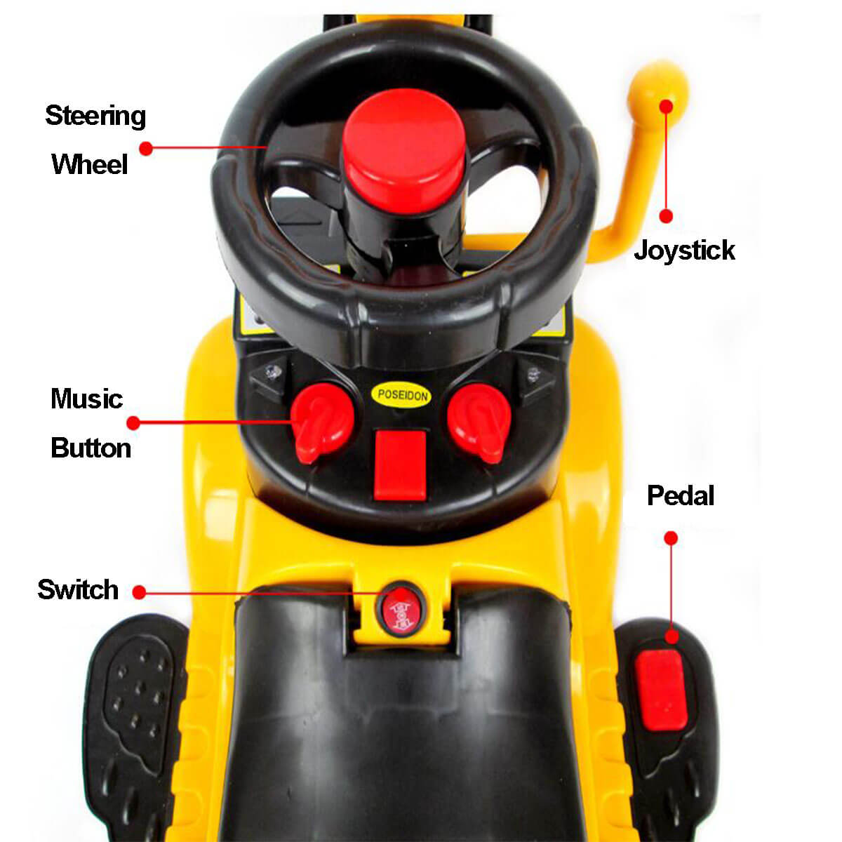 6V Kids Electric Excavator With Digging & Grabbing Outdoor Indoor Ride On Toy With Helmet & Music