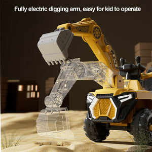 6V Kids Electric Excavator With Detachable Push Handle Ride On Toys For Boys & Girls