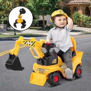 6V Kids Electric Excavator With Digging & Grabbing Outdoor Indoor Ride On Toy With Helmet & Music