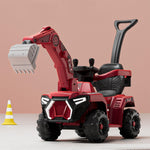 6V Kids Electric Excavator With Detachable Push Handle Ride On Toys For Boys & Girls