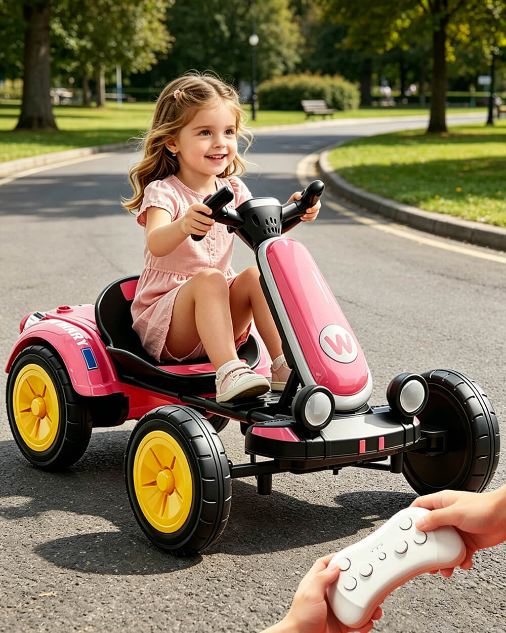 6V Kids Electric Go-Kart with Remote Control and Adjustable Seat Foldable Ride-On Car For Outdoor