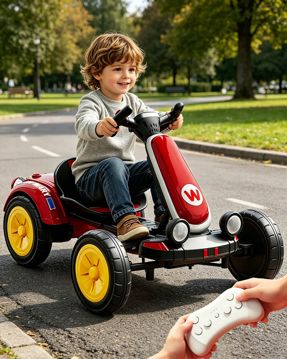 6V Kids Electric Go-Kart with Remote Control and Adjustable Seat Foldable Ride-On Car For Outdoor
