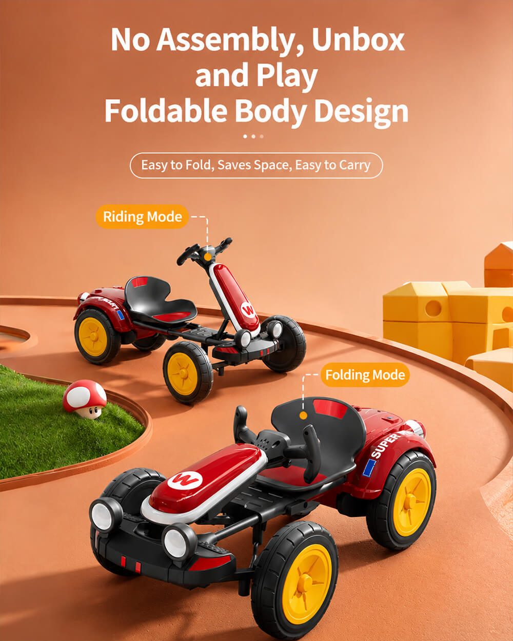 6V Kids Electric Go-Kart with Remote Control and Adjustable Seat Foldable Ride-On Car For Outdoor