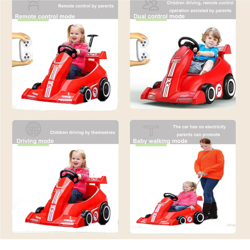 Kids Electric Go Kart with Remote & Adjustable Push Bar Dual Drive Drift Ride on Cars For Boys Girls