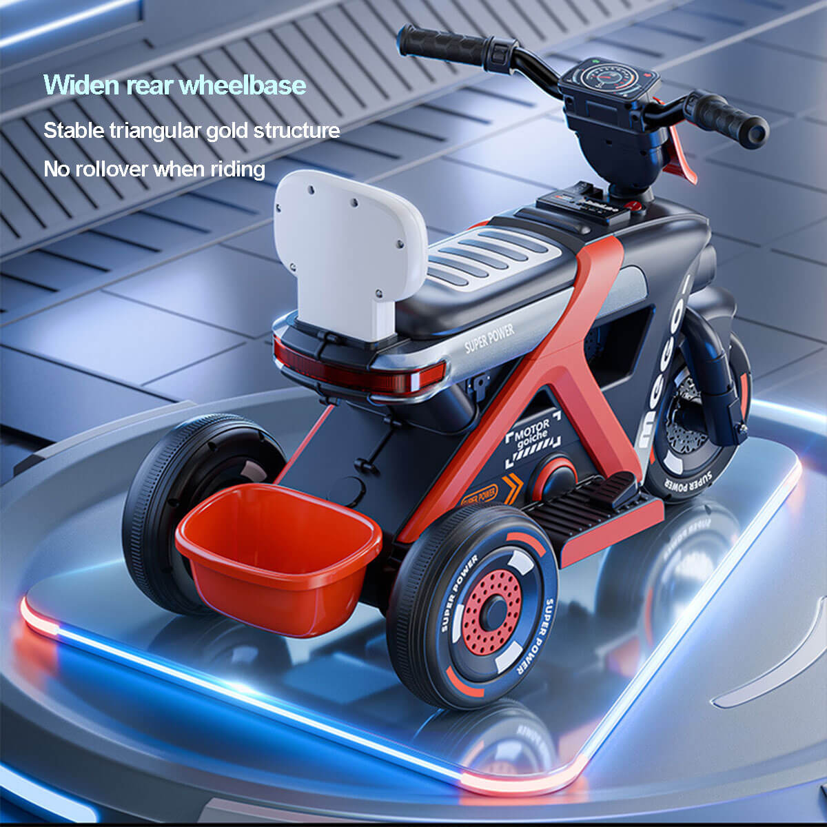 6V Kids Electric Motorcycle 3 Wheels Car Large Battery Powered Ride On Toys Enlarge Backrest With Guardrail