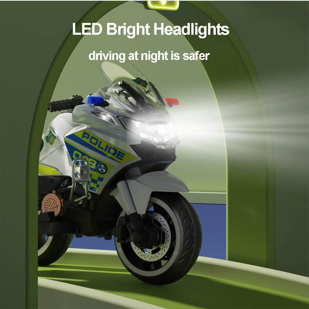 Kids Electric Motorcycle 3 Wheels Police Car Dual Drive With Double Storage Boxes For Boys & Girls