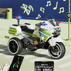 Kids Electric Motorcycle 3 Wheels Police Car Dual Drive With Double Storage Boxes For Boys & Girls