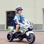 Kids Electric Motorcycle 3 Wheels Police Car Dual Drive With Double Storage Boxes For Boys & Girls