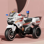 Kids Electric Motorcycle 3 Wheels Police Car Dual Drive With Double Storage Boxes For Boys & Girls