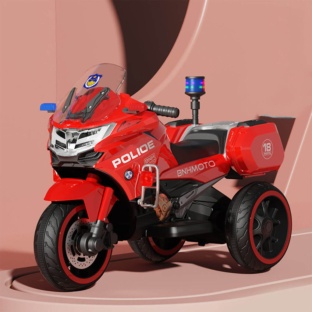 Kids Electric Motorcycle 3 Wheels Police Car Dual Drive With Double Storage Boxes For Boys & Girls
