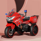 Kids Electric Motorcycle 3 Wheels Police Car Dual Drive With Double Storage Boxes For Boys & Girls
