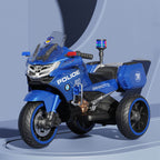 Kids Electric Motorcycle 3 Wheels Police Car Dual Drive With Double Storage Boxes For Boys & Girls