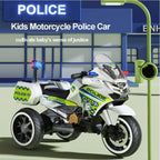 Kids Electric Motorcycle 3 Wheels Police Car Dual Drive With Double Storage Boxes For Boys & Girls