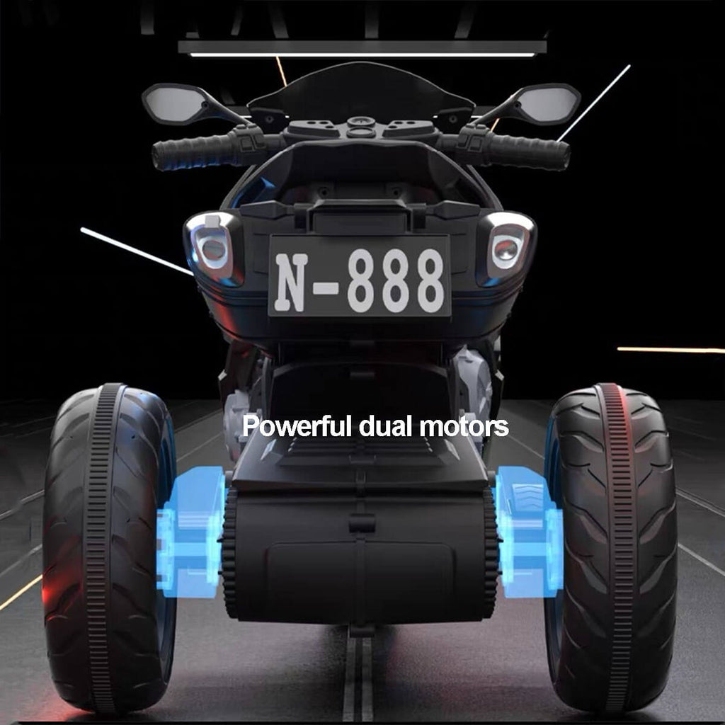 6V Kids Electric Motorcycle Dual Drive 3 Wheels Car Large Battery Powered With Bluetooth For Boys & Girls