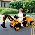 6V Toddler Excavator Electric Digging Arm Ride on Car with Large Wagon and Remote