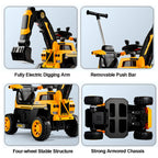 3-In-1 Toddler 6V Ride-On Push Car Kids 4WD Rechargeable Excavator with Fully Electric Digging Arm