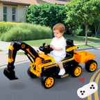 3-In-1 Toddler 6V Ride-On Push Car Kids 4WD Rechargeable Excavator with Fully Electric Digging Arm