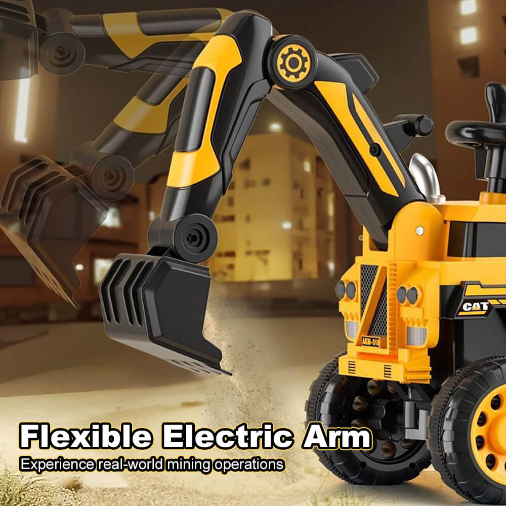 6V Toddler Excavator Electric Digging Arm Ride on Car with Large Wagon and Remote