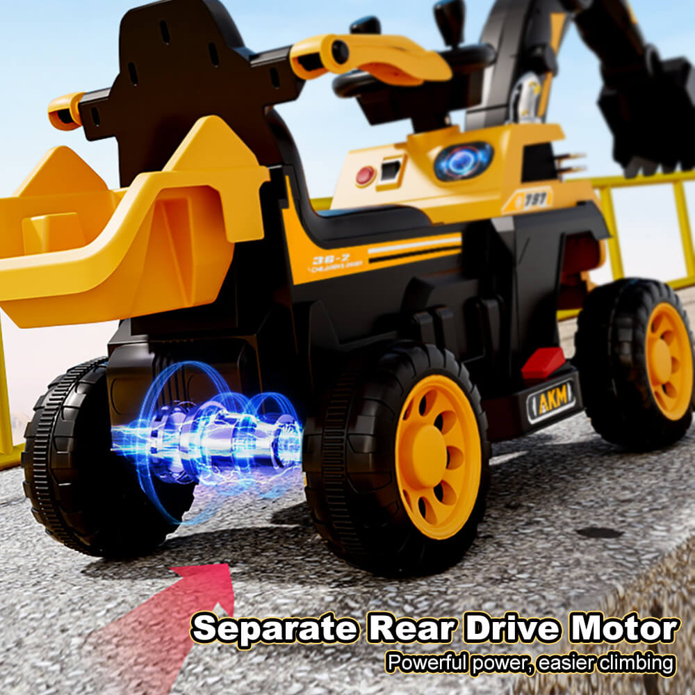 6V Toddler Excavator Electric Digging Arm Ride on Car with Large Wagon and Remote