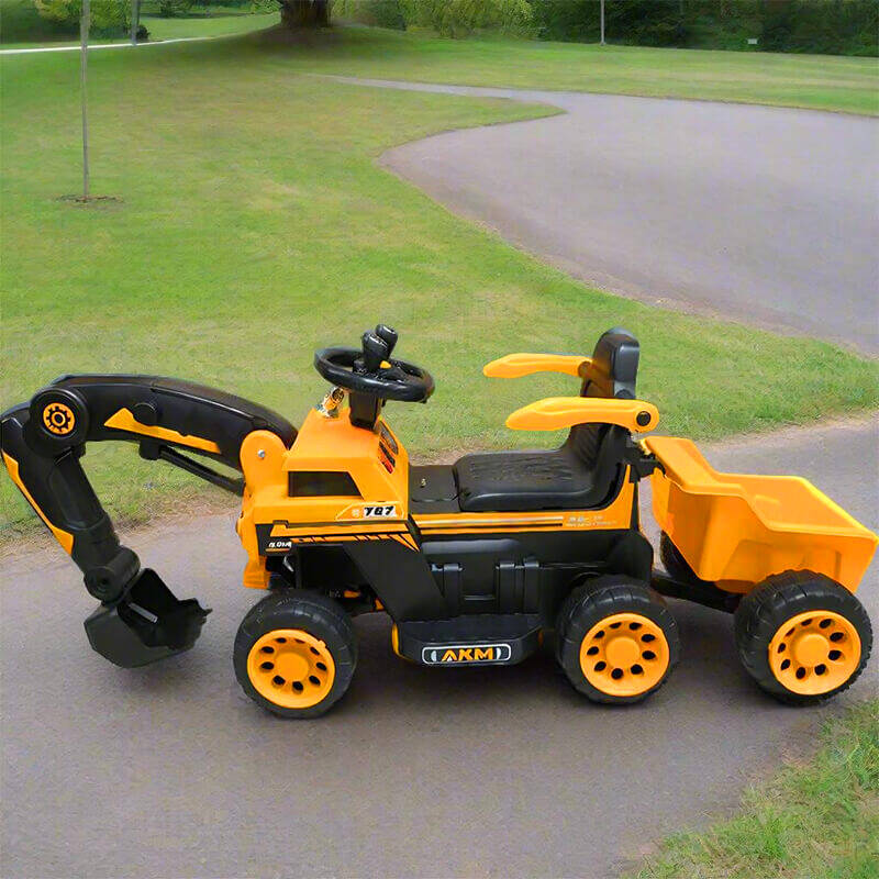6V Toddler Excavator Electric Digging Arm Ride on Car with Large Wagon and Remote