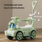 6V Kids Electric Ride On Car Adjustable Push Bar 3-IN-1 Push Car with Lights & Music