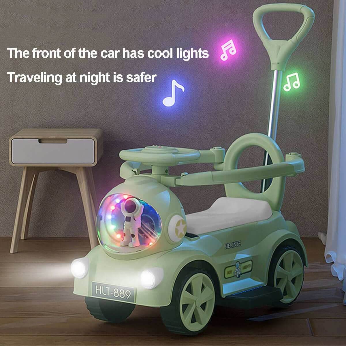 6V Kids Electric Ride On Car Adjustable Push Bar 3-IN-1 Push Car with Lights & Music