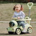 6V Kids Electric Ride On Car Adjustable Push Bar 3-IN-1 Push Car with Lights & Music