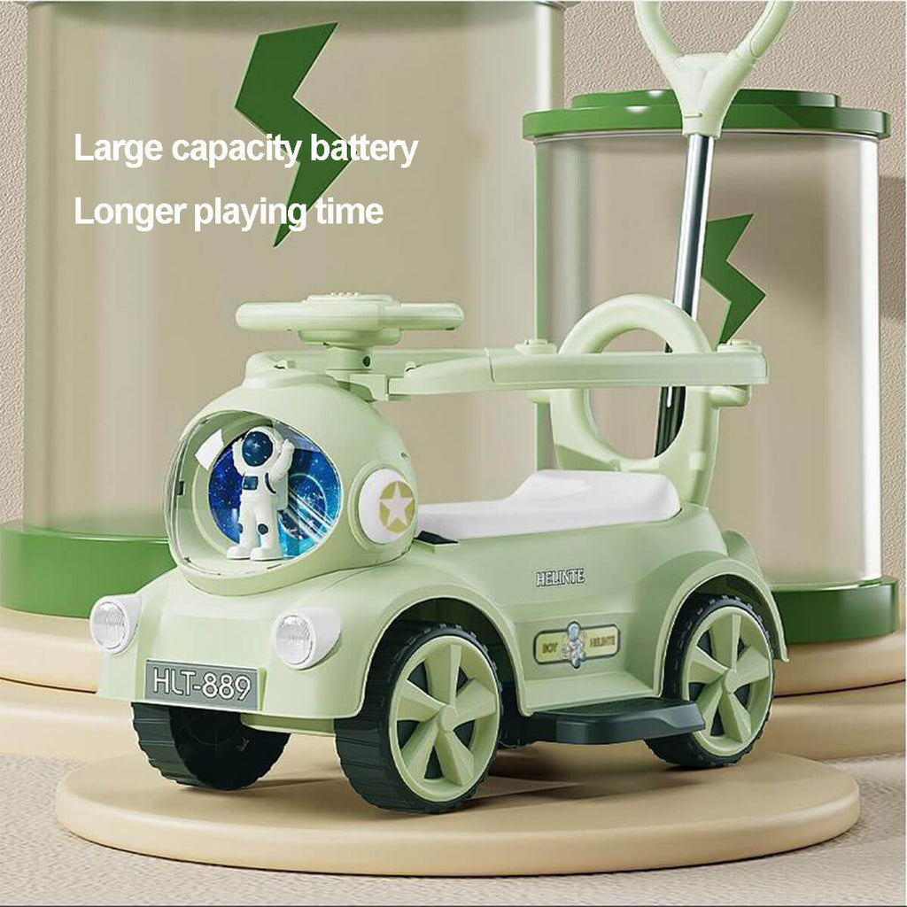 6V Kids Electric Ride On Car Adjustable Push Bar 3-IN-1 Push Car with Lights & Music