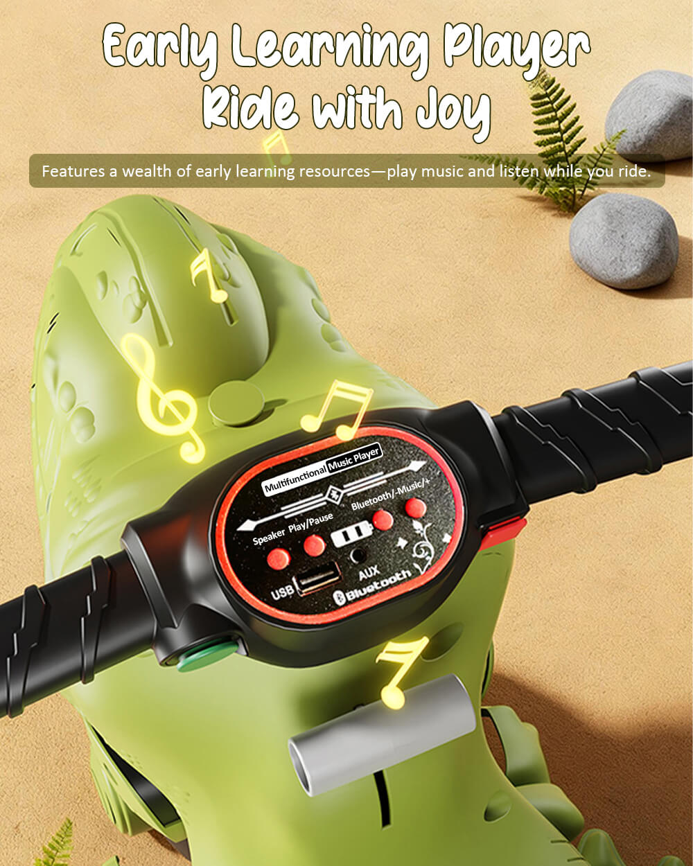 6V Kids Dinosaur Motorcycle Spray Ride on Motorcycle 3-Wheel Stable Car with Bluetooth Music