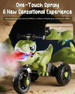 6V Kids Motorcycle Dinosaur Spray Ride on ATV 3-Wheel Stable Motorcycle For Outdoor Indoor