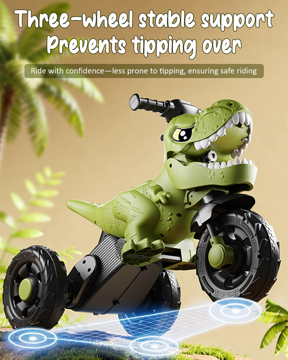 6V Kids Dinosaur Motorcycle Spray Ride on Motorcycle 3-Wheel Stable Car with Bluetooth Music