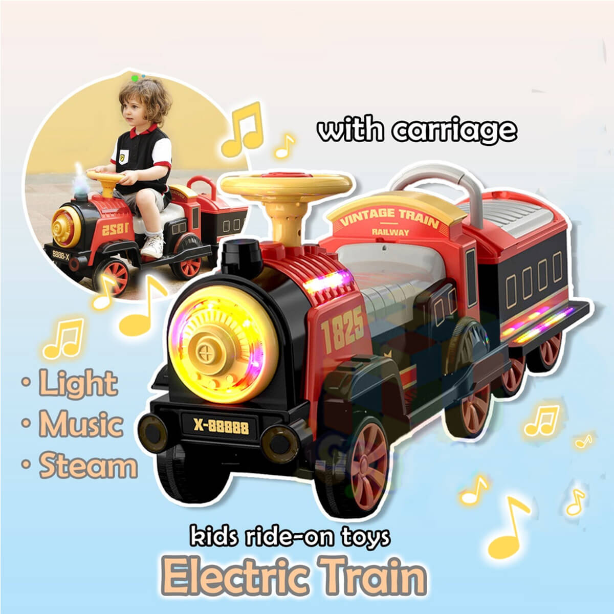 6V Ride On Train Battery Powered Spray Train Rides Dual Drive Electric Ride On Car With Light & Music